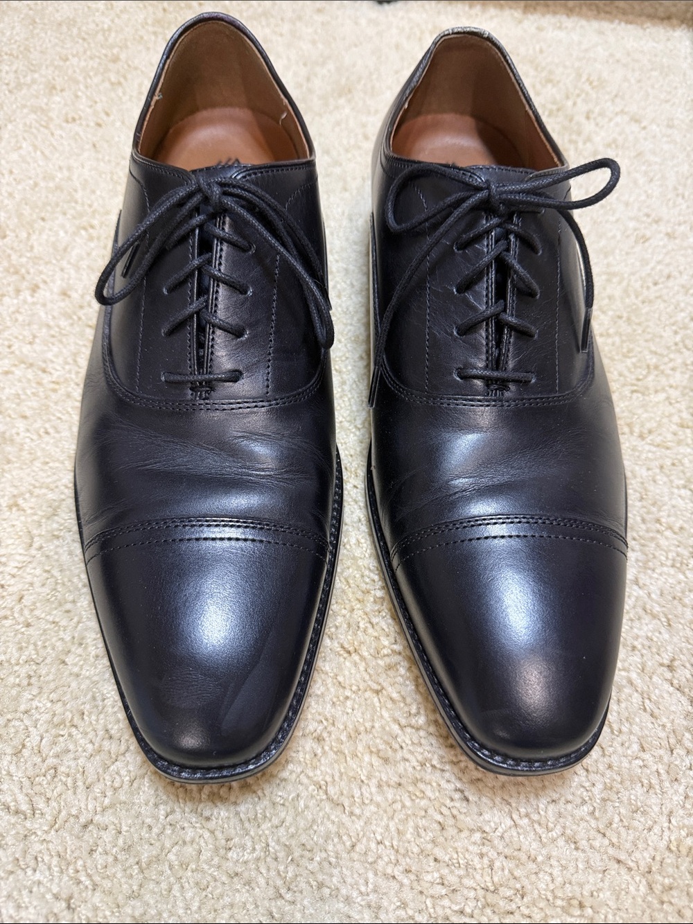 Johnston & Murphy Black Leather Cap-Toe Derby Shoes